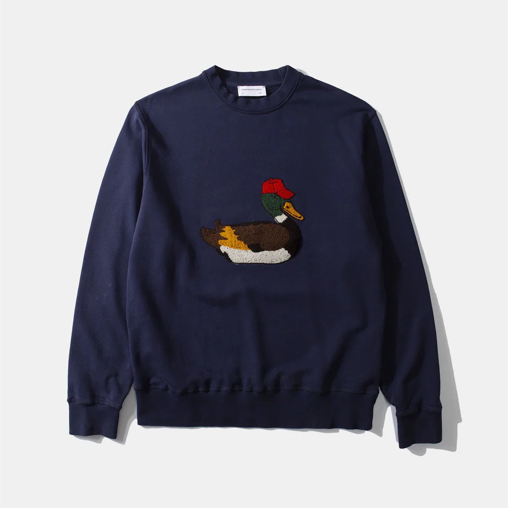 Edmmond Studios Embroidered Duck Hunt Crewneck Sweatshirt Patch Navy Size Xl